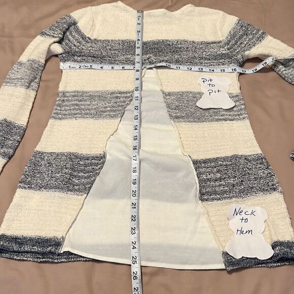 Calvin Klein jeans szS LS grey & white striped sweater sheer back panel EUC - Picture 7 of 7